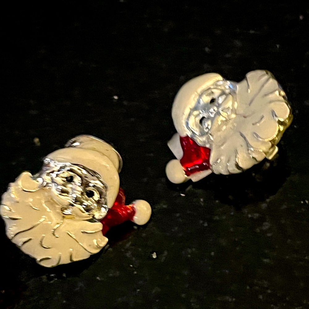 Vintage Enamel Santa Clip Earrings